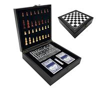 4-IN-1 Chess Set Board Game for Kids Adults Includes Cards Dice Dotted Tiles - Compact Portable Brain Development Learning Logical Thinking and Hand Eye Coordination