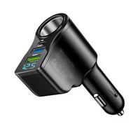 4-in-1 Cigarette Lighter USB Charger Splitter, 12V/24V Car Adapter | Multi Socket with PD3.0 & QC3.0 Fast Charge, 4-Port Hub with LED Voltage Display Compatible with Phone GPS Dash Cam