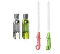 4-in-1 Cleaning Brush Set with Straw Brushes, 2 Pack Multi-Functional Detail Brush for Cup Lids, Bottle Caps, 21cm U-Shaped Silicone Brush for Baby Bottles, Grey, Green, Pink, Green