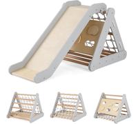 4 in 1 Climbing Frame 3-Sided Triangle Climber With Ramp & Slide Gymax Grey One Size