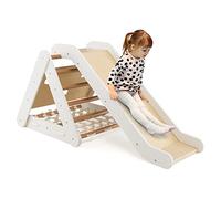 4 in 1 Climbing Frame for Toddlers, 3-Sided Wooden Indoor Climbing Pikler Triangle Set with Ramp Net Board, Baby Montessori Playground Jungle Gym Climber Toys (White)