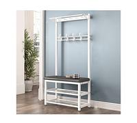 4-in-1 Coat Rack Shoe Bench Hall Tree with Hanger Hooks & Leather Cushion Freestanding Entryway Storage Easy Assembly (White 100x33x170cm)