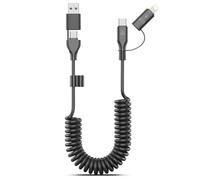 4 in 1 Coiled USB to USB-C and USB C Lightning Cable, PD 60W Apple Carplay& Android Auto MFi 3A Fast Charge Cable Compatible for iPhone 15/14/13/12/11 iPad Samsung Galaxy, Android