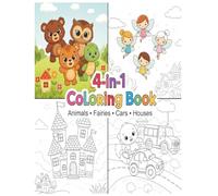 4-in-1 Coloring Fun: Animals, Fairies, Cars & Houses