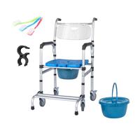 4-in-1 Commode Toilet Chair, Wheeled Shower Chair with Wheels, with Removable Potty, Waterproof Bathroom Bedside Commode Chair for The Disabled, Elderly, Patients