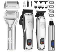 4-in-1 Cordless Hair Clippers for Men - T-Blade Trimmer/Foil Shaver/Nose Trimmer with LCD Display, 7 Guide Combs