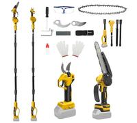 4-in-1 Cordless Mini Chainsaw & Pruning Shears for Dewalt 20V (No Battery) | 8-inch Pole Chainsaw, with 2m Extension Pole and Spare Chain, 30mm Electric Shears with Spare Blade