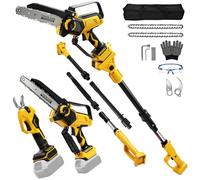 4-in-1 Cordless Pole Saw Electric Pruning Shears - 8 Inch Chainsaw and 0.98In Pruning Shears, for Dewalt 18V 20V Battery, with 6.6Ft Detachable Extension Pole, for Garden Tree Trimming Branches