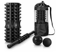 4-in-1 Deep Tissue Foam Roller Set Muscle Recovery Kit with Massage Stick & 2 Trigger Point Balls | Foam Roller for Back Pain, Yoga, Pilates, Post-Workout Soreness Relief - Black