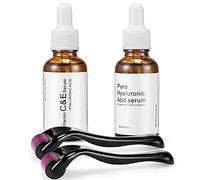 4 in 1 Derma Roller Microneedling Kit for 2 Pack(0.5mm/1.5mm) + Hyaluronic Acid Serum + Vitamin C Facial Serum - 540 Titanium Microneedle