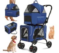4 in 1 Dog Stroller for Small/Medium Dog with Detachable Carriers, Durable Pet Stroller with Wheels, Cat Stroller Dog Stroller with 600D Oxford Cloth, Ideal for 2 Dogs Cats (Blue)