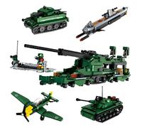 4-in-1 Dora Railway Gun Building Set - 1138PCS StuG III, Tiger Tank, U-Boat and Stuka Bomber Bricks Kit, Collector’s WWII Military Tank Model, Home Decor, Creative Gift for Man
