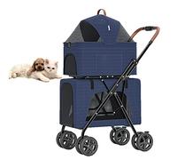 4-in-1 Double Pet Stroller for Dogs and Cats, 2 Detachable Carriers Cat Strollers Double Dog Strollers for Small Medium Dogs, Collapsible,Blue