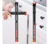 4 in 1 Drilling Positioning Ruler, T-Square Ruler, Adjustable 60cm with Aluminium Alloy and Dual-Axis Bubble Level, High Precision Cabinet Jig for Woodworking, DIY, Door Handles