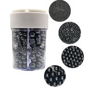 4 in 1 Edible Black Pearl Sugar Sprinkles 6 oz, 4 sizes Candy Pearls Ideal for Baking, Cake and Cupcake Toppers, Cookie Decoration, Ice Cream Topping, Wedding Shower Valentines Halloween Christmas