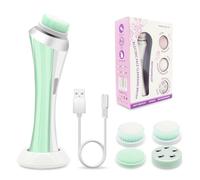 4-in-1 Electric Facial Cleansing Brush, Interchangeable Attachments for Exfoliation, Cleansing, Massage, 2 Speeds, IPX4 Splashproof, Rechargeable with Dock, for All Skin Types (Green)
