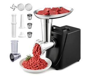 4-in-1 Electric Meat Grinder Cheese Grater with Sausage Stuffer & Kubbe Kit | Meat Mincer Machine with 2 Plates, 1 Blade, 3 Slice/Shred Blades, Vegetable Cutter Salad Maker for Home Kitchen Use