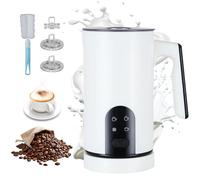 4 in 1 Electric Milk Frother Automatic Hot & Cold Foam Maker Auto Shut-Off Durable Stainless Steel Milk Frother Silent Working Easy to Clean for Cappuccino, Hot Chocolate (White)