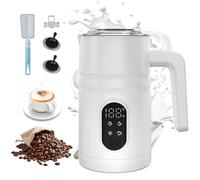 4 in 1 Electric Milk Frother Automatic Hot & Cold Foam Maker Auto Shut-Off Durable Stainless Steel Milk Frother Silent Working Easy to Clean for Hot Chocolate (White-with Digital Display)