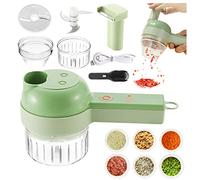 4-in-1 Electric Vegetable Chopper Set Vegetable Cutter Handheld Veg Chopper Portable Crusher Food Blender Processor USB Charging Mini Slicer for Garlic, Onion, Chilli
