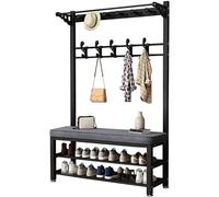 4-in-1 Entryway Hall Tree Coat Rack with 8 Hoo & 2-Tier Shoe Sto Bench - Versatile Coat Stand & Shoe nizer for Hallway, Mudroom, Entryway Fur