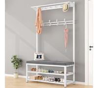 4-in-1 Entryway Hall Tree, Freestanding Coat Rack & Shoe Bench with 10 Hoo, 2-Tier Sto for Hallway, Holds 6-8 Pairs of Shoes, Easy Assembly Fur