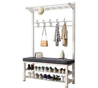 4-in-1 Entryway Hall Tree with Coat Rack, Shoe Bench, 8 Hoo & 2-Tier Shoe Sto nizer - Perfect Fur for Hallway & Entryway Décor