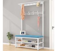 4-in-1 Entryway Hall Tree with Shoe Bench, Freestanding Coat Rack & 10 Hoo, 2-Tier Sto for Hallway, Holds 6-8 Pairs of Shoes, Easy Assembly