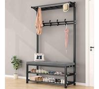 4-in-1 Entryway Hall Tree with Shoe Bench, Freestanding Coat Rack, 10 Hoo & 2-Tier Sto for Hallway - Holds 6-8 Pairs of Shoes, Easy Assembly, Slish Home nizer