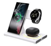 4 in 1 Fast Wireless Charger for Samsung Charging Station Android Phone Multiple Devices LED Light Dock Charger Stand for Samsung Galaxy S25 S24 S23 S22 Z Flod 7/6 watch 8/7 earbuds (White)