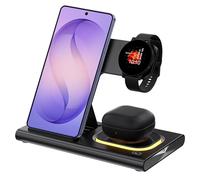 4 in 1 Fast Wireless Charger for Samsung Charging Station Android Phone Multiple Devices LED Light Dock Charger Stand for Samsung Galaxy S26 Ultra S25 S24 S23 S22 Z Flod7/6 Watch 8 7 earbuds (Black)