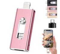 4 in 1 Flash Drive, USB + 8 Pin + USB 3.0, 2026 New 4 in 1 Mobile Phone Computer U-Disk, No WiFi & Cables, with Free Type-C Adapter for Android Phones/Pc & More Devices (Pink,64G)