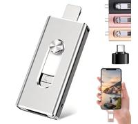 4 in 1 Flash Drive, USB + 8 Pin + USB 3.0, 2026 New 4 in 1 Mobile Phone Computer U-Disk, No WiFi & Cables, with Free Type-C Adapter for Android Phones/Pc & More Devices (Silver,64G)