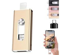 4 in 1 Flash Drive, USB + 8 Pin + USB 3.0, 2026 New 4 in 1 Mobile Phone Computer U-Disk, No WiFi & Cables, with Free Type-C Adapter for Android Phones/Pc & More Devices (Champagne,128G)