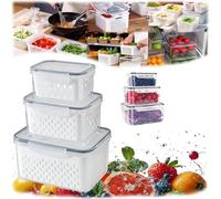 4 in 1 Food Storage Container,Fruit Storage Containers for Fridge with Removable Colanders,Household Transparent Plastic Food Storage Box,Organization for Berry Lettuce Vegetables Meat Salad (Gray)