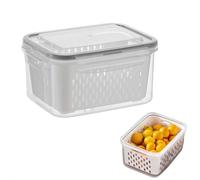 4 in 1 Fruit Storage Containers for Fridge with Removable Colander, Produce Storage Containers with Lid and Strainer, Household Transparent Plastic Fruit Washing Bowl (Gray Medium)