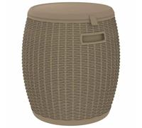 4-in-1 Garden Box Light Brown Polypropylene with Rattan Look 42.5 x 42.5 x 44 cm 37L Capacity Weatherproof for Balcony Patio Outdoor Storage Box Bench and Ice Cooler