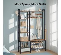 4-in-1 Hall Tree with Bench, Hooks, Shoe Rack & Shelves