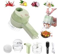 4 in 1 Handheld Electric Vegetable Cutter Set, Multifunctional Mini Electric Grinder Garlic Mud Masher Chopper, Portable Wireless Food Processor with Brush, for Garlic Chili Onion Ginger Celery Meat