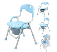 4-in-1 Heavy Duty Bedside Commode Chair for Elderly, Foldable Portable Toilet Chair with Arms & Backrest, Height Adjustable Padded Commode for Disabled, Pregnant Women & Seniors, 400lbs