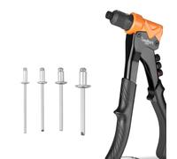 4-in-1 Heavy Duty Pop Rivet Gun Kit, 200pcs Rivets, 4 Quick-Change Nosepieces (3/32",1/8",5/32",3/16"), Ergonomic Anti-Slip Grip, Professional Hand Riveter for Metal/Automotive/DIY/Workshop/Home