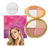 4-in-1 Highlighting Eye & Cheek Palette - Champagne Gold, Rose Bronze & Pink Shimmer Shades, Multi-Use Blush Highlighter Eyeshadow Contour Kit - Portable Compact, 8.8g, Women (Rose Gold Quartet)