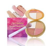 4-In-1 Highlighting Eye & Cheek Palette With Brush,Eyeshadow and Highlighter Makeup,Metallic Shimmer Makeup Palettes Contour Kit,Defining the Face Lightweight Long Lasting Natural Glow