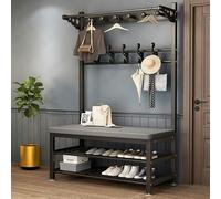 4-in-1 Industrial Coat Rack with 5 Hoo, 2-Tier Shoe Sto, Metal Hall Tree & Bench with Leather Cush - Modern Entryway nizer for Home Decor