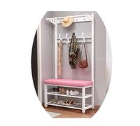 4-in-1 Industrial Coat Rack with Storage Bench Tree Design with Hooks Easy Assembly Modern Home Organization (Color: White/Pink Size: 60x33x172cm)