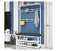 4-in-1 Industrial Entryway Bench with Coat Rack Shoe Storage Shelves & Seat Cushion - Mudroom Hall Tree with Hooks for Coats & Hats - Stylish & Functional nizer