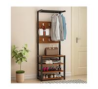 4 in 1 Industrial Entryway Bench with Shoe nizer & Coat Rack Functional Hall Tree for Living Room Bedroom Office lwood Finish