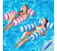 4-in-1 Inflatable Air Mattress, Pool Water Hammock with Backrest and Armrests Water Hammock with Net, Includes Manual Air Pumps Perfect for Beach Lake and Pool
