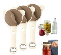 4-in-1 Jar Opener, Adjustable Stainless Steel Lid Remover, Multi Functional Lid Remover with Non Slip Teeth, Multi Function Bottle Opener Manual Opener for All Jars, Beer Bottles & Cans (3pcs)