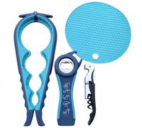 4 in 1 Jar Opener Set - Non-Slip Handle, Easy Open for Seniors & Arthritis - For Jars, Cans, Wine & Beverage Bottles - Ergonomic Kitchen Aid